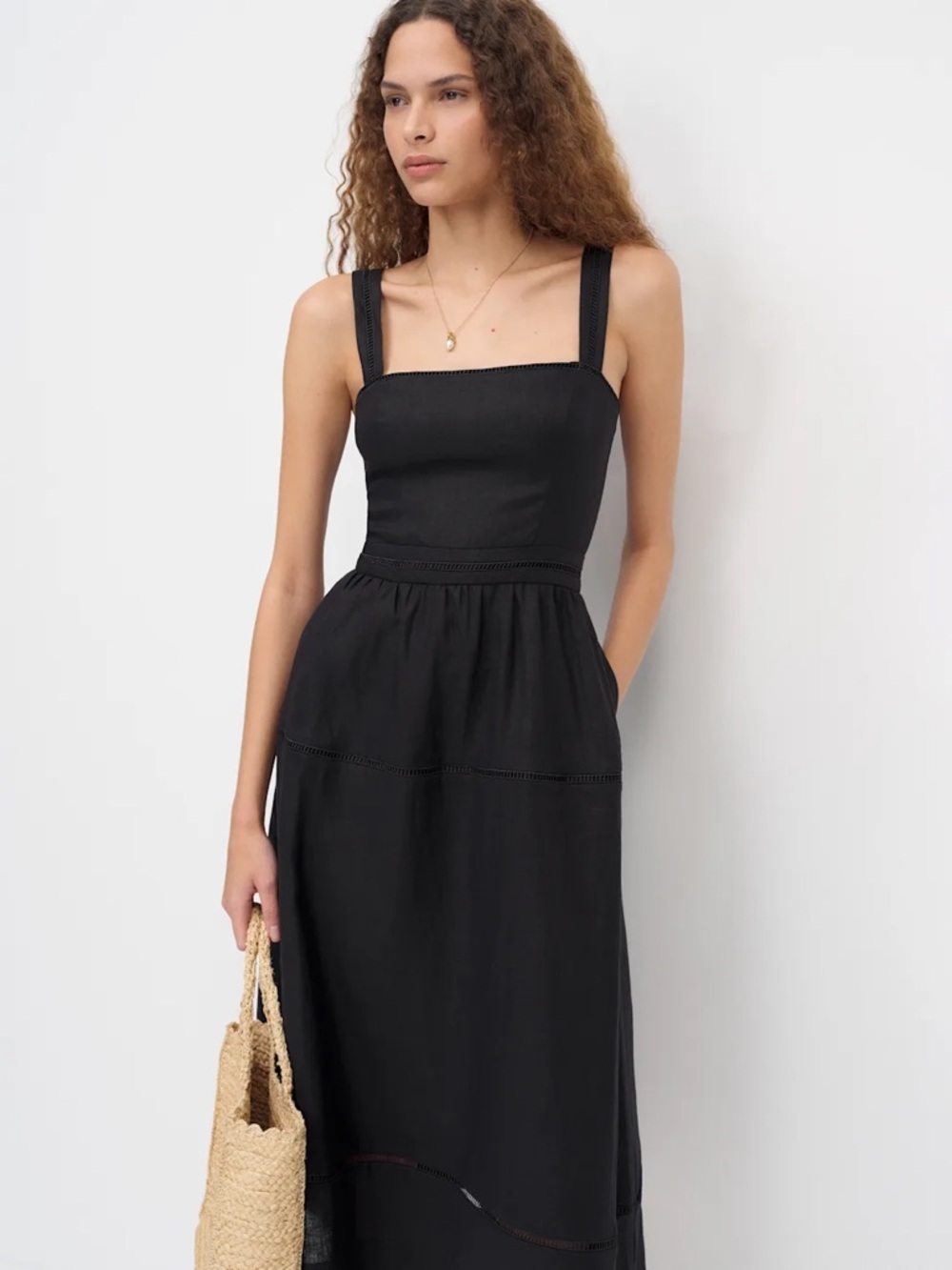 Reformation Everett Sleeveless Linen Embroidered Midi Dress | US 0 UK 4